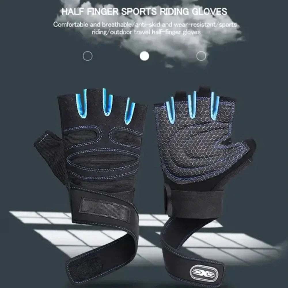 Callie Lives Red Blue Fingerless Wrist Support Weight Training Biking Gloves - Picture 2 of 5